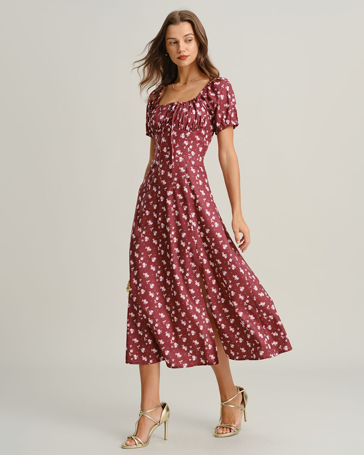 Scarlett – Floral Square Neck Puffed Sleeve Midi Dress