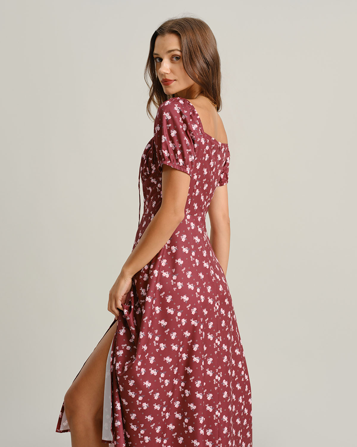 Scarlett – Floral Square Neck Puffed Sleeve Midi Dress