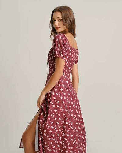 Scarlett – Floral Square Neck Puffed Sleeve Midi Dress
