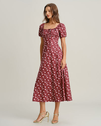 Scarlett – Floral Square Neck Puffed Sleeve Midi Dress
